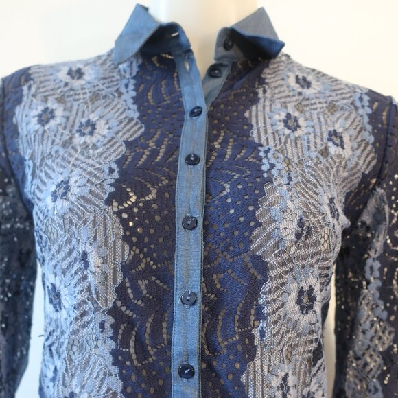 Womens Anne Fontaine Blue Navy Lace Blouse Top 36 US (0-2) - Picture 3 of 13